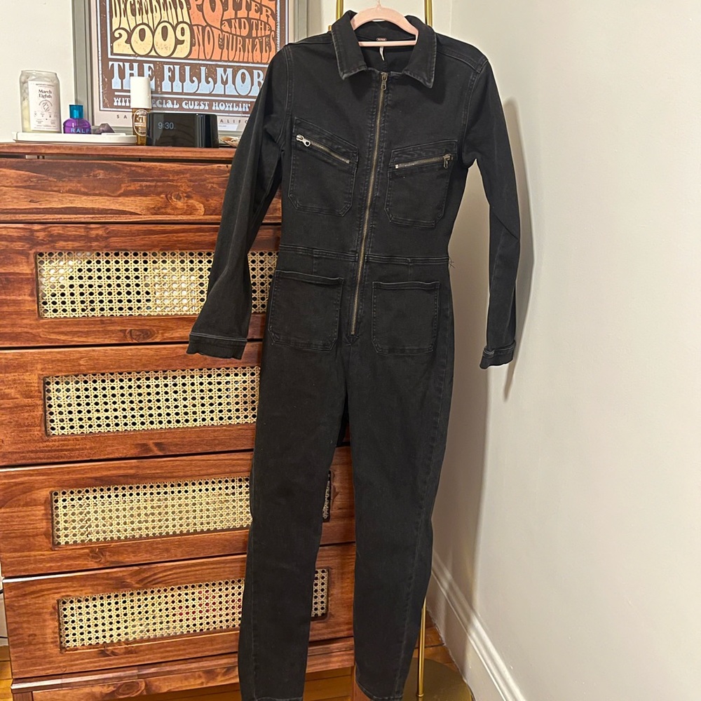 FREE PEOPLE Black Denim Stretch Jumpsuit